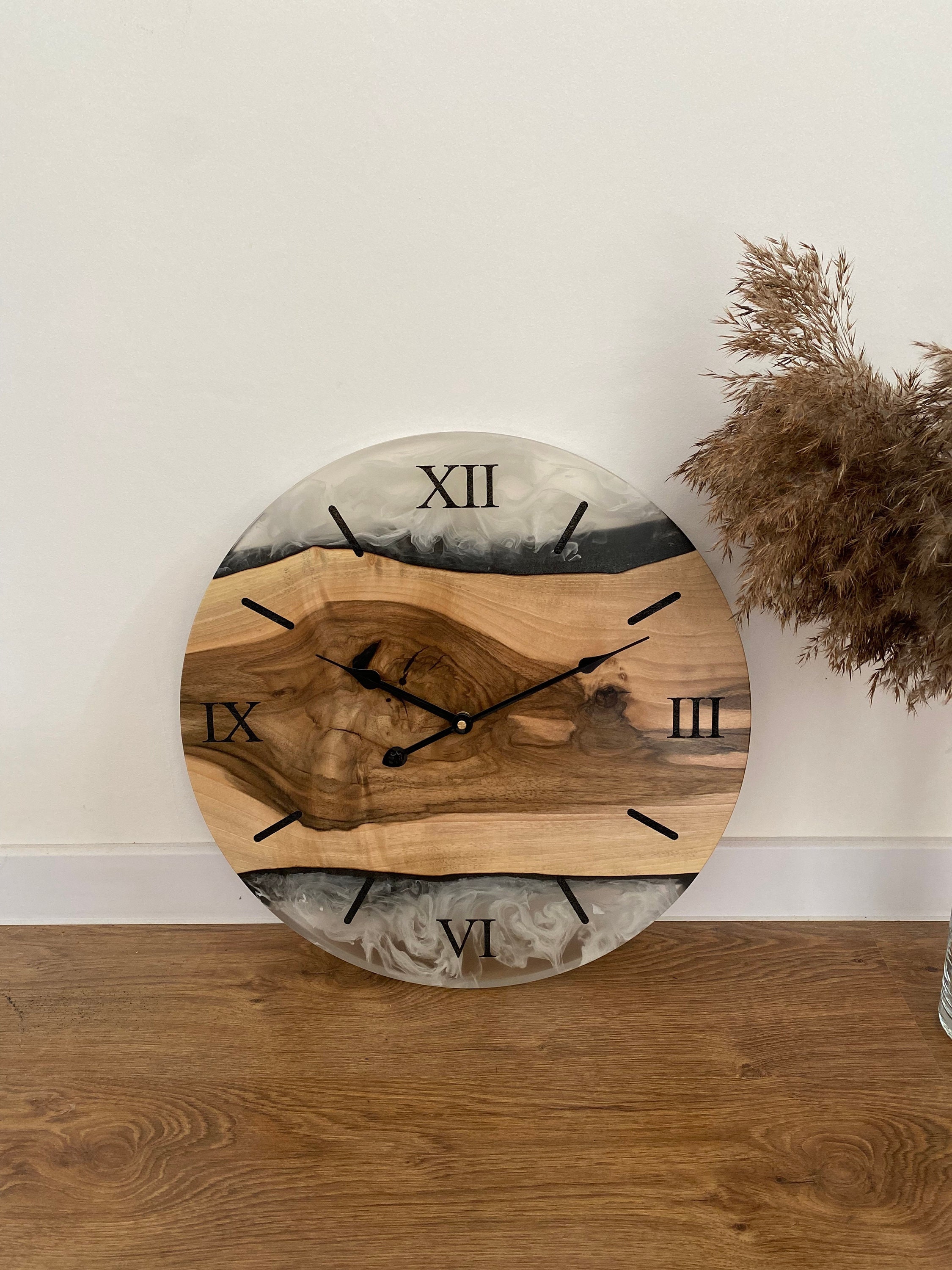 Wood Epoxy Resin Modern Wall Clock, Rectangle Cool Designer Clocks, Oversized Art