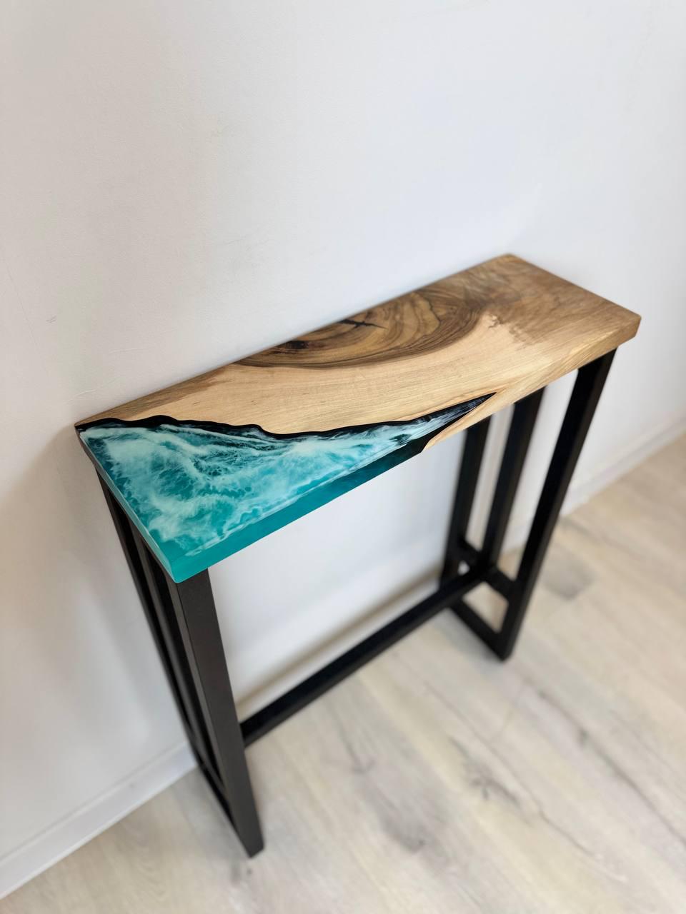 Seconds sale console table, Epoxy resin entryway table, Wooden walnut narrow console table, Ocean sofa table or hallway table