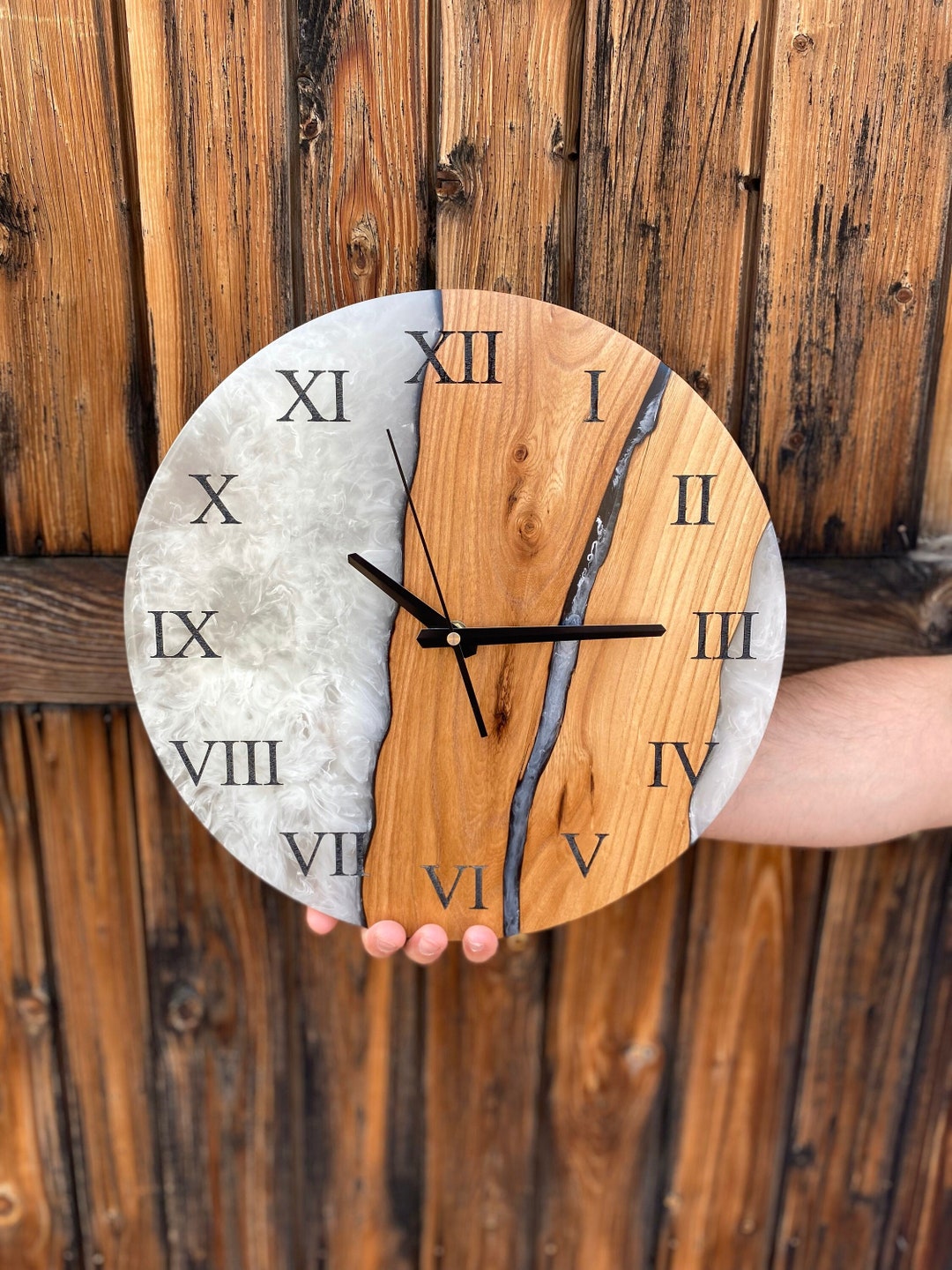 Large Wall Clock Unique Modern Black Wood Wall Clock Large Etsy