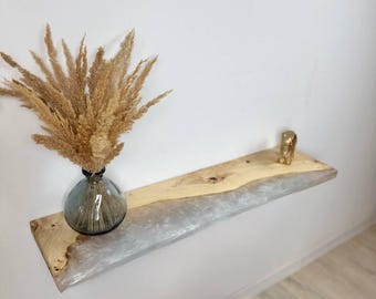Floating shelf, White epoxy resin book shelf, Walnut or poplar wood desk shelf, Kitchen wall shelves unique home decor