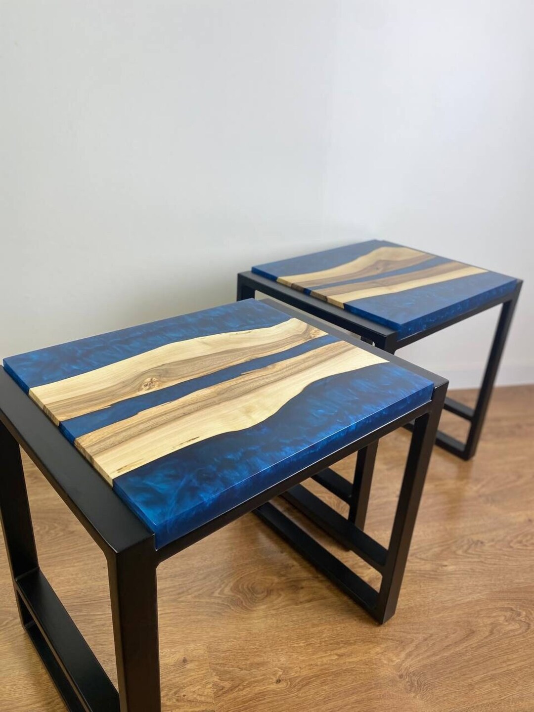 Epoxy Resin Walnut Nightstand, Narrow Side Table, Nightstand Pair,mid