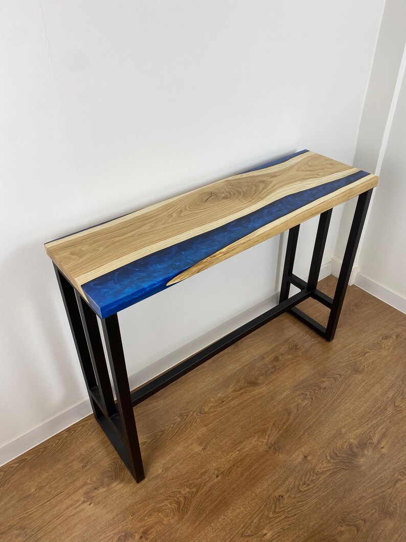 Epoxy Resin Wood Console Table, Live Edge Entryway Table, Narrow Walnut ...