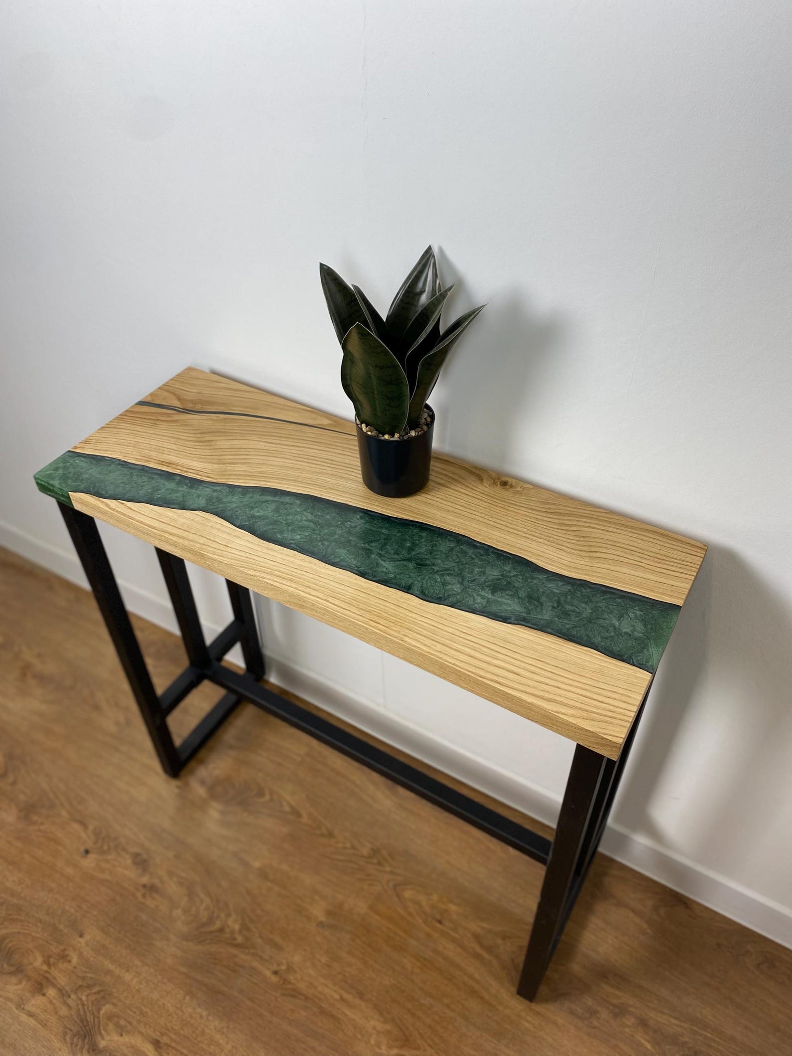 Epoxy Resin Wood Console Table, Live Edge Entryway Table, Narrow Walnut ...