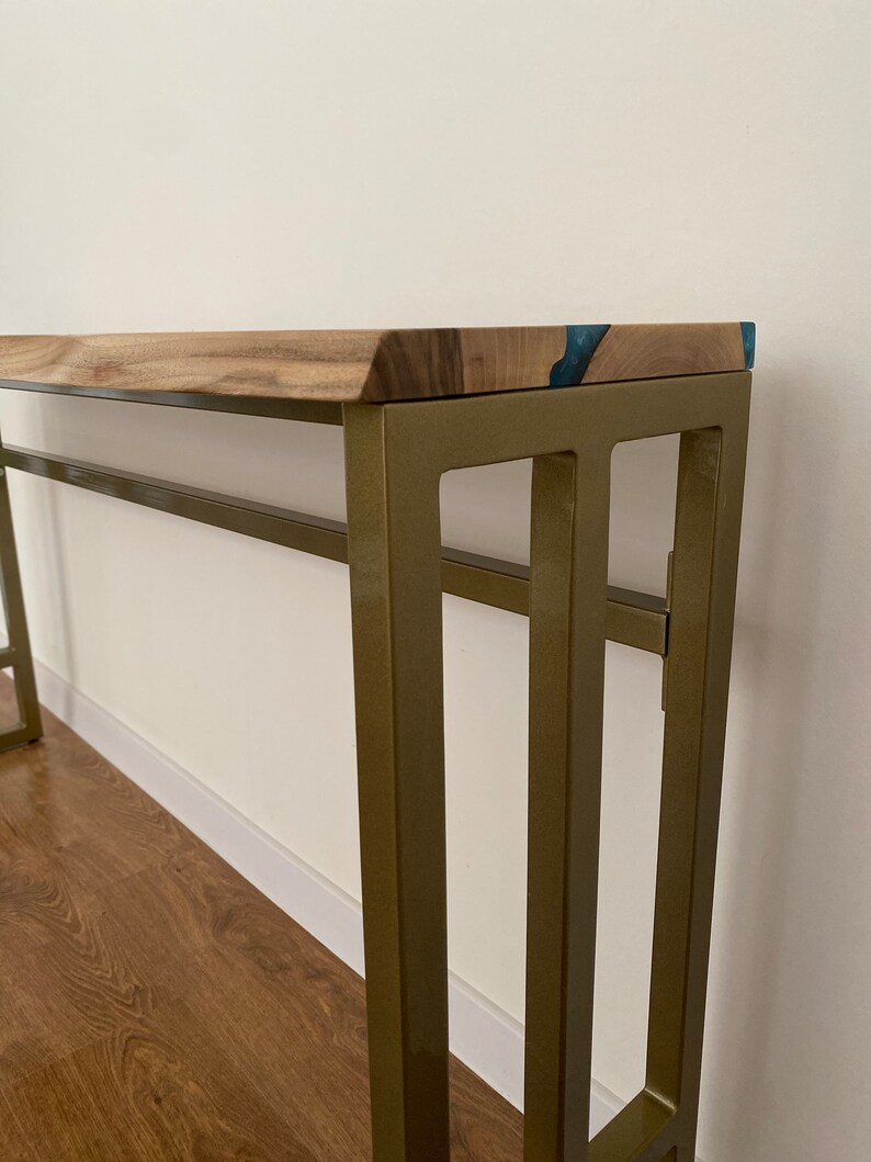 Walnut Live Edge Epoxy Console Table, Tall Narrow Entryway or Hallway Table, Long Resin Wood Sofa Table, Handmade TV Console