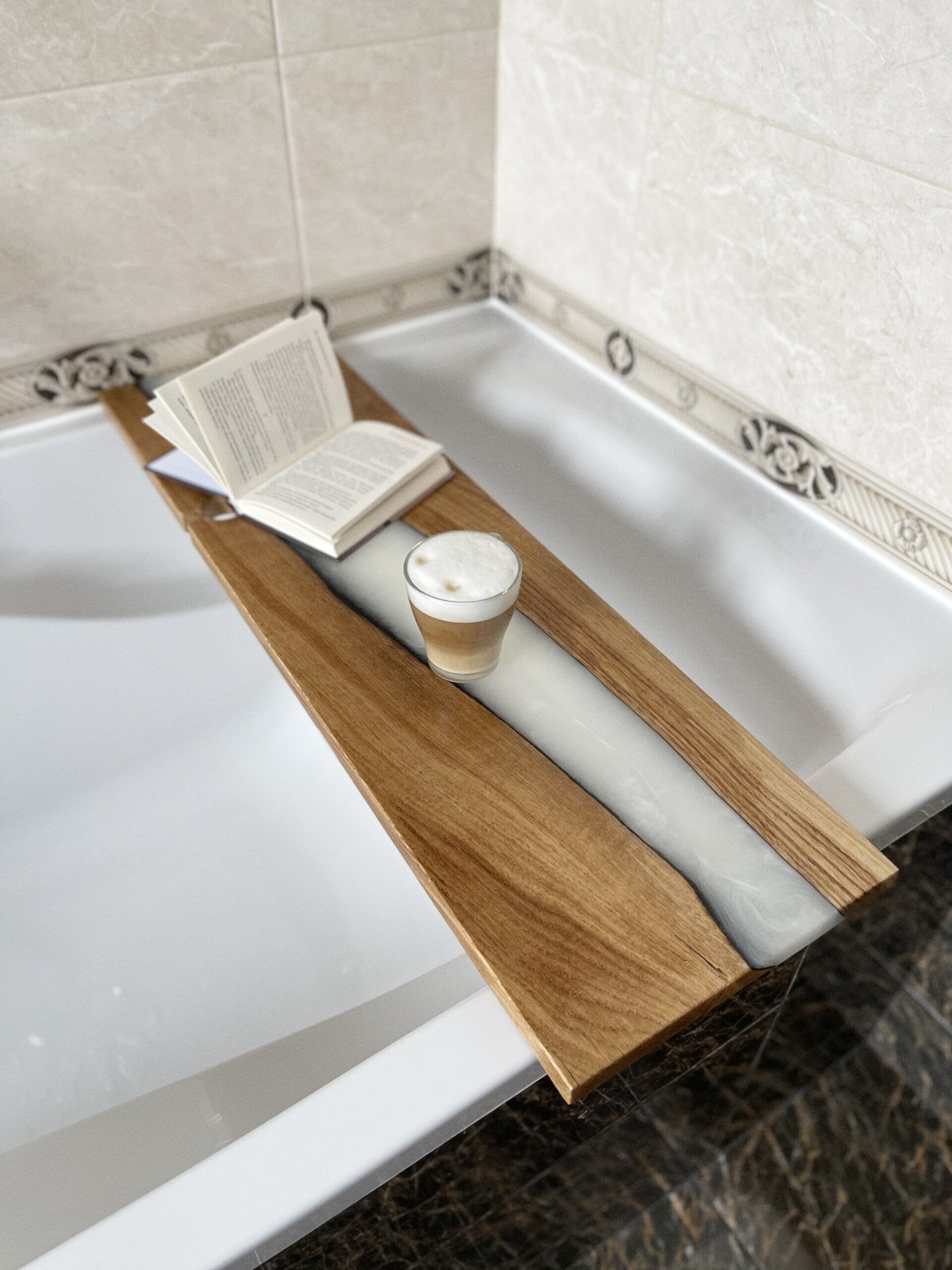 Wood Epoxy Bathtub Tray, Custom Shower Caddy, Bathroom, Walk in Tub, Shower Tray, Bathtub ...