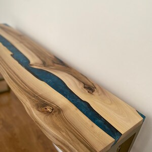 Walnut Live Edge Epoxy Console Table, Tall Narrow Entryway or Hallway Table, Long Resin Wood Sofa Table, Handmade TV Console