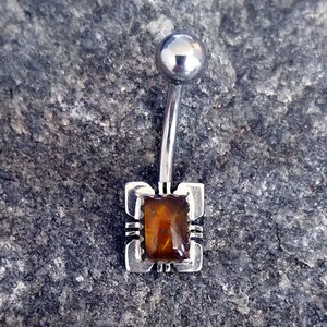 Square shape Silver Handmade Belly Button Ring, Belly Piercing, Belly Bar, Belly Button Jewelry