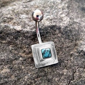 Square shape Silver Belly Button Ring, Belly Piercing, Belly Bar, Belly Button Jewelry