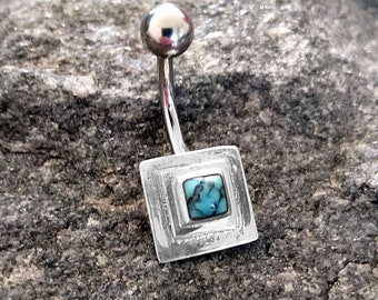 Square shape Silver Belly Button Ring, Belly Piercing, Belly Bar, Belly Button Jewelry