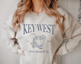 Custom Classy Key West Bachelorette Sweatshirts / Engagement Gift Bride Crewneck Bridal Party Sweater Trendy Matching Sweatshirts BA-14SW