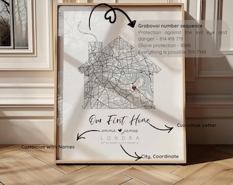 Spersonalizowana mapa miasta | Numery Grabowoja, prezent na nowy dom (do pobrania w wersji cyfrowej)