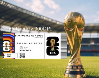 Personalizowany bilet na Mistrzostwa Świata 2026 | Voucher na mecz piłki nożnej | Edytowalny prezent urodzinowy (do pobrania w wersji cyfrowej)