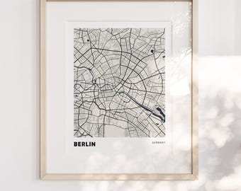 Mapa Berlina, wydruk, minimalistyczna sztuka ścienna Niemiec (pobranie cyfrowe)