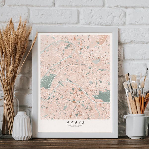 Paris City Map | Digital Download, Printable Map, Instant Download, Digital Print, City Map, Watercolor Wall