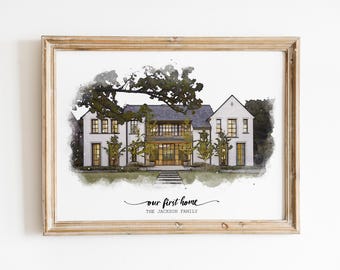 Spersonalizowany portret domu w akwareli | Spersonalizowana sztuka domowa (pobranie cyfrowe)