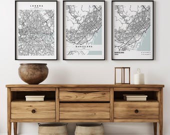 Zestaw 3 wydruków artystycznych | Plakat z mapą miasta | Spersonalizowany wydruk mapy | Dowolna lokalizacja