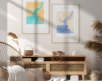 Niestandardowy wydruk mapy miasta w formie akwareli (do pobrania cyfrowego)