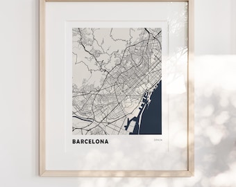 Wydruk mapy Barcelony, minimalistyczna sztuka ścienna Hiszpanii (pobranie cyfrowe)