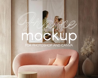 Makieta ramki do nowoczesnego salonu w formacie 4x5 | Neutralna grafika ścienna 300 DPI | Skandynawskie wnętrza | Pobieranie cyfrowe
