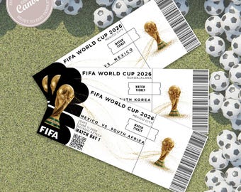 Personalizowany bilet Canva na Mistrzostwa Świata 2026 | Voucher na dzień meczu piłki nożnej | Edytowalny prezent urodzinowy (do pobrania w wersji cyfrowej)