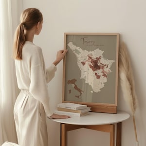 Toskana Chianti Aquarell Karte Poster | Wein Kunstdruck, Rot & Weiß Wein Kunst für Esszimmer, Restaurant und Weinliebhaber