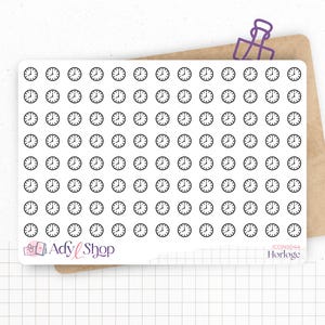 Planche de stickers mini icônes "horloge" - heure, montre, temps, rendez-vous - Mini icon - Planner stickers - Minimal - Bullet Journal