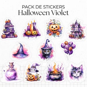 Pack de Stickers "Halloween Violet" - 11 Autocollants sur le thème de la magie, sorcellerie, Halloween, spooky - Bullet Journal / Planner