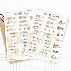 Planches de Stickers "Hiver Enchanté" - Autocollants sur le thème de l'hiver et de Noël, décorations - Jours de la semaine - Bullet Journal