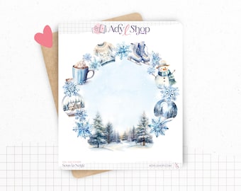 Sticker sheets - "Snow Day" - Watercolor illustrations : winter, Christmas - Cover page - Wreath - Bullet Journal / Planner sticker sheet