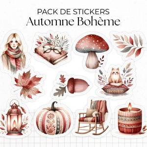 Pack de Stickers "Automne Bohème" - 11 autocollants sur le thème de l'automne : citrouille, feuilles, cocooning, cozy - Bullet Journal