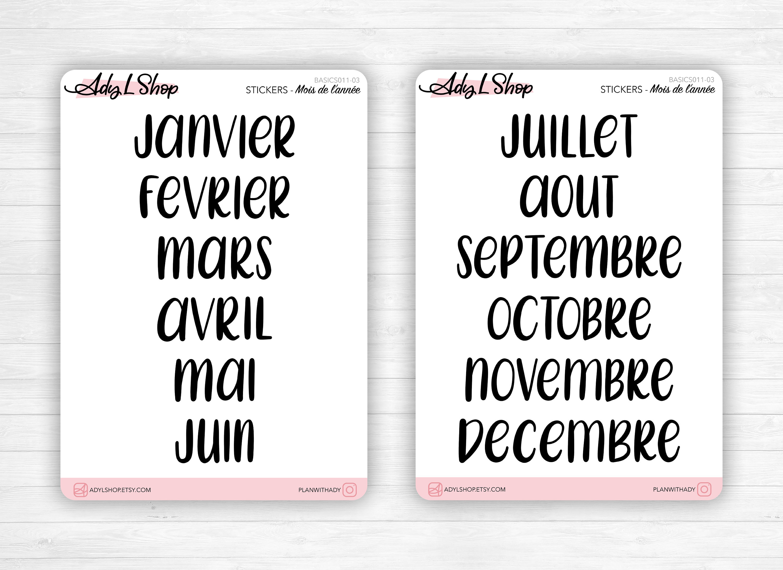 Planches stickers Mois de l'année écriture | Etsy