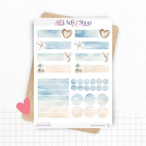 Planches de Stickers "Brise Océane" - Autocollants sur le thème de l'été : vacances, plage, océan - Headers - Bullet Journal & Planner