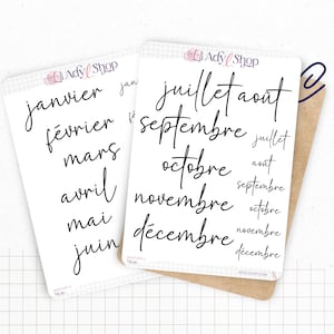 Stickers - Months of the year - Transparent matte sticker paper - 5 different fonts - Bullet Journal & Planner sticker sheet - Journaling 04. FRANÇAIS