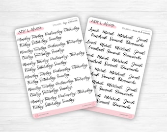 Sticker Sheet Days of the Week, Calligraphy Handwriting Matte White or Transparent  Sticker Paper Bullet Journal, Planner Journaling 