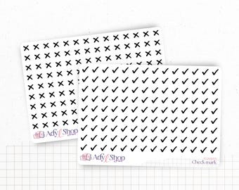 Folha de mini ícones adesivos "marca de seleção" - 2 opções: verificar ou cruzar - Tarefas - Mini ícone - Adesivos de planejador - Minimalista - Bullet Journal