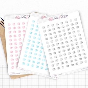 Adesivi numerici da 1 a 31 - Mini adesivi rotondi da 1 cm - 3 set da 31 adesivi (3 mesi) - Carta bianca opaca - Bullet Journal e Planner