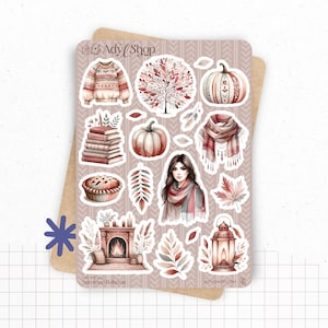 Planches de Stickers "Automne Bohème" - Autocollants sur le thème de l'automne : citrouille, feuilles, cocooning, cozy - Bullet Journal