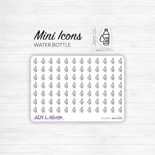 Mini icon stickers - Water bottle - Water intake, hydratation - Planner stickers - Minimal, functional stickers - Bullet Journal - 91 icons