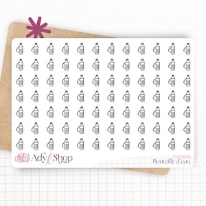 Planche de stickers mini icônes "bouteille d'eau" - Tracker eau, hydratation, boisson - Mini icon - Planner stickers - Bullet Journal