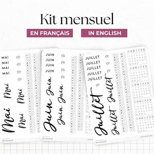 Kit mensile con adesivi - Mini calendari, strumenti di pianificazione mensile, mesi di calligrafia - Bullet Journal e Planner
