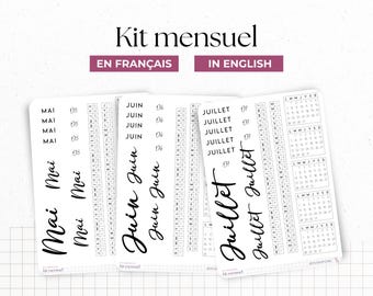 Monthly kit sticker sheet : mini-calendars, monthly planification tools, headers - Bullet Journal & Planner - Journaling