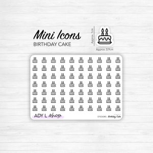 Mini icon stickers - Birthday Cake - Planner stickers - Minimal, functional stickers - Bullet Journal - Sticker sheet - 70 mini icons