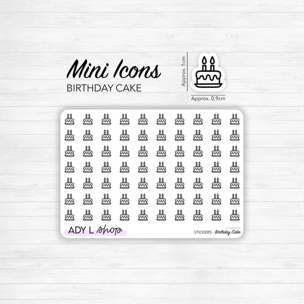 Planche de stickers mini icônes "gateau d'anniversaire" - Anniversaire, bougies - Mini icon - Planner stickers - Minimal - Bullet Journal