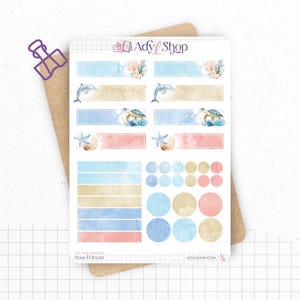 Stickervellen "Onder de zee" - Stickers met zomerthema - Zee, zeeleven - Kopteksten, vormen - Bullet Journal - Planner