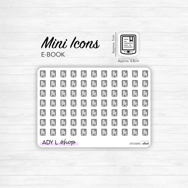 Planche de stickers mini icônes "liseuse" - eBook, tablette, livre numérique - Mini icon - Planner stickers - Minimal - Bullet Journal