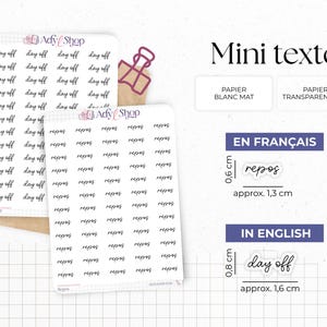 Planche de mini stickers "repos"- Papier autocollant blanc ou transparent - Planner stickers - Minimal - Bullet Journal