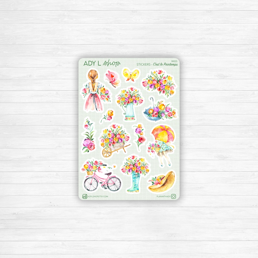 Sticker Sheet springtime Watercolor Illustrations: Spring, Flowers ...