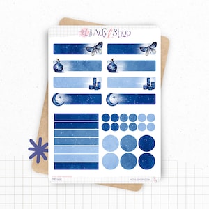 Planches de Stickers "Minuit" - Autocollants sur le thème de la magie, sorcellerie, Halloween, sorcière - Headers - Bullet Journal / Planner