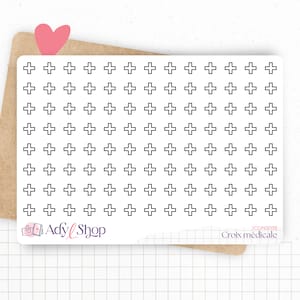 Mini hoja de pegatinas con íconos "Cruz" - Cita médica, doctor, médico - 104 pegatinas - Pegatinas para agenda - Minimalista - Bullet Journal