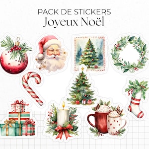 Pacote com 10 adesivos "Feliz Natal" - Natal, inverno, Papai Noel, presentes, adesivos com tema de azevinho - Recortados - Bullet Journal/Planner